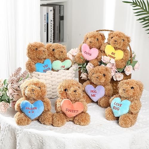 Miniatura 4 de Hanaive 8 piezas de animales de peluche para el día de San Valentín, a granel, juguetes de animales de peluche con corazón, dulce y romántico
