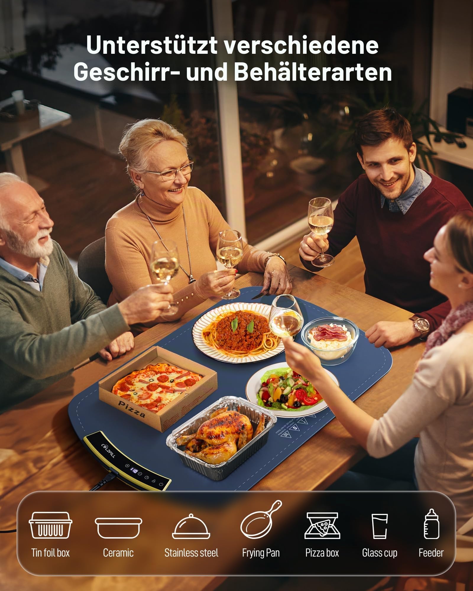 Elektrische Warmhalteplatte Faltbar 8 Temperatureinstellungen Schnelle Heizung 5s 4H Timing Silikon