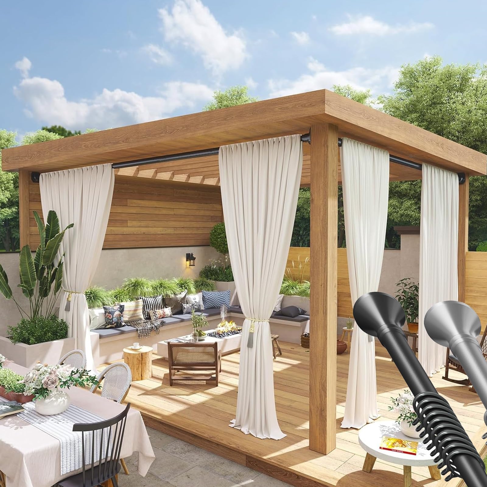 Barra de cortina telescópica ajustable de 410 a 500 cm, sin taladro, barra de cortina de ducha extensible de metal, ideal para cortinas y cortinas, fácil instalación, diseño moderno