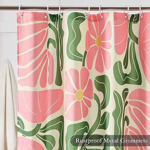 Miniatura 3 de Cortinas de ducha bohemias geométricas abstractas modernas de mediados de siglo para baño, bonita cortina de ducha floral rosa, cortina de baño