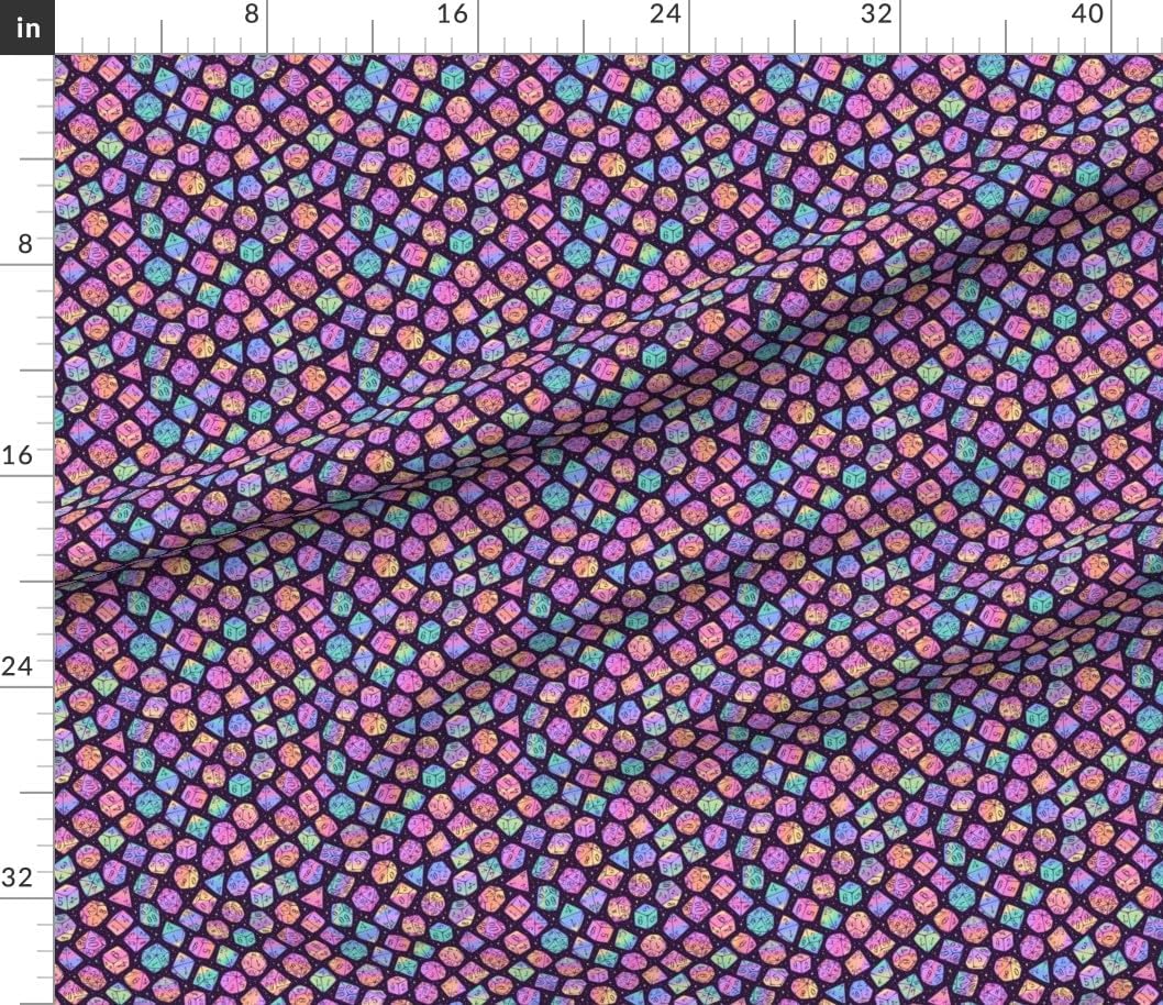 Spoonflower Fabric - Fantasy Magic Nerd Nerdy Dice Gaming Polyhedral Tabletop Games RPG Printed on Petal Cotton Fabric by The Yard - Sewing Quilting Apparel Crafts Decor