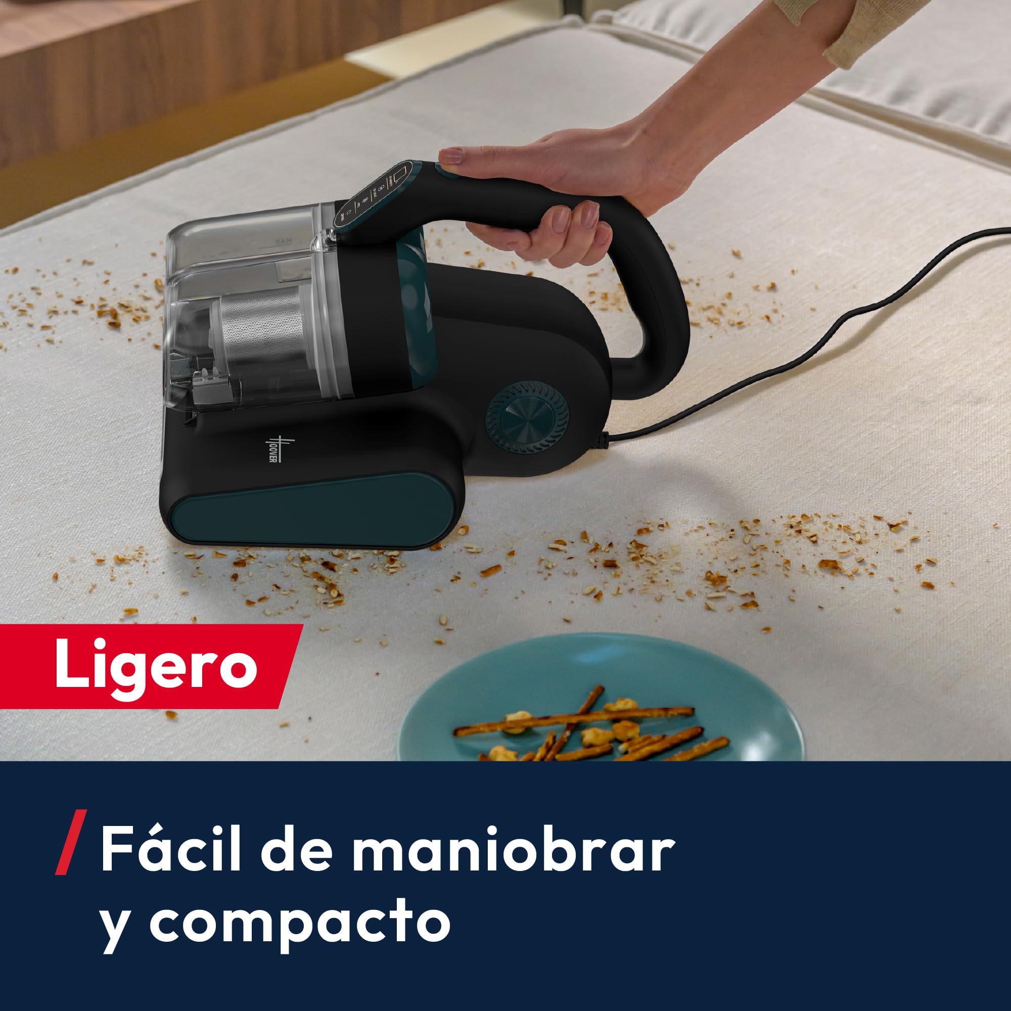 Hoover HMC5 Core Aspiradora de Mano para Colchones | 4 Funciones Auto | Beat&Roll, Aspiración, Luz UV y Secado, Ligera, Antiácaros para Camas, Sofás y Tapizados, 400W