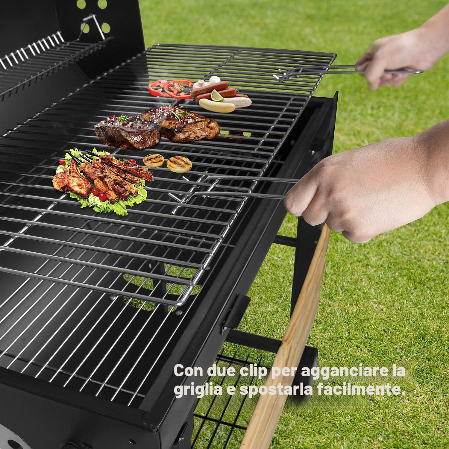 Barbecue/Griglia a Carbone BBQ Grill Carrello, Palla con Regolazione della Temperatura, Grill 2 Ruote, Nero