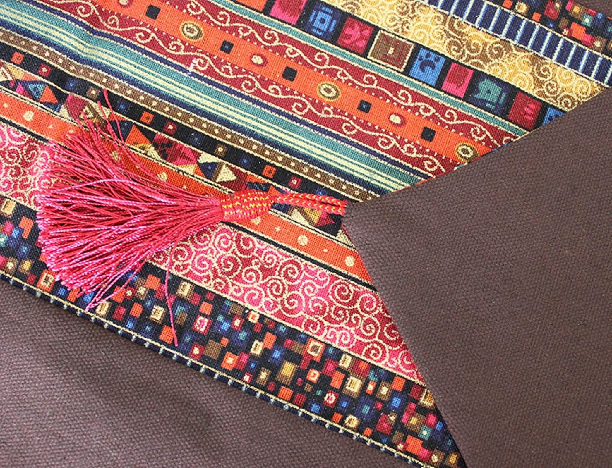 Table Runner Wedding, Tischläufer Braun Rot 32x180CM Vintage-Muster Bettwäsche Baumwolle Tischdeko Wohnzimmer Küche Geburtstage