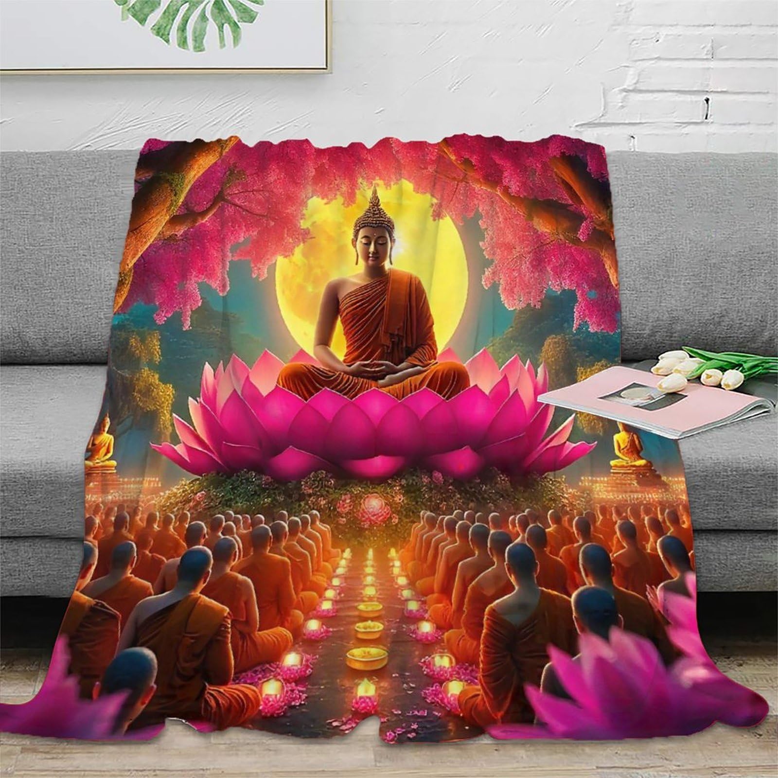 Plaid Bouddha 3D douillet en microfibre pour vos soirées cocooning sur le canapé