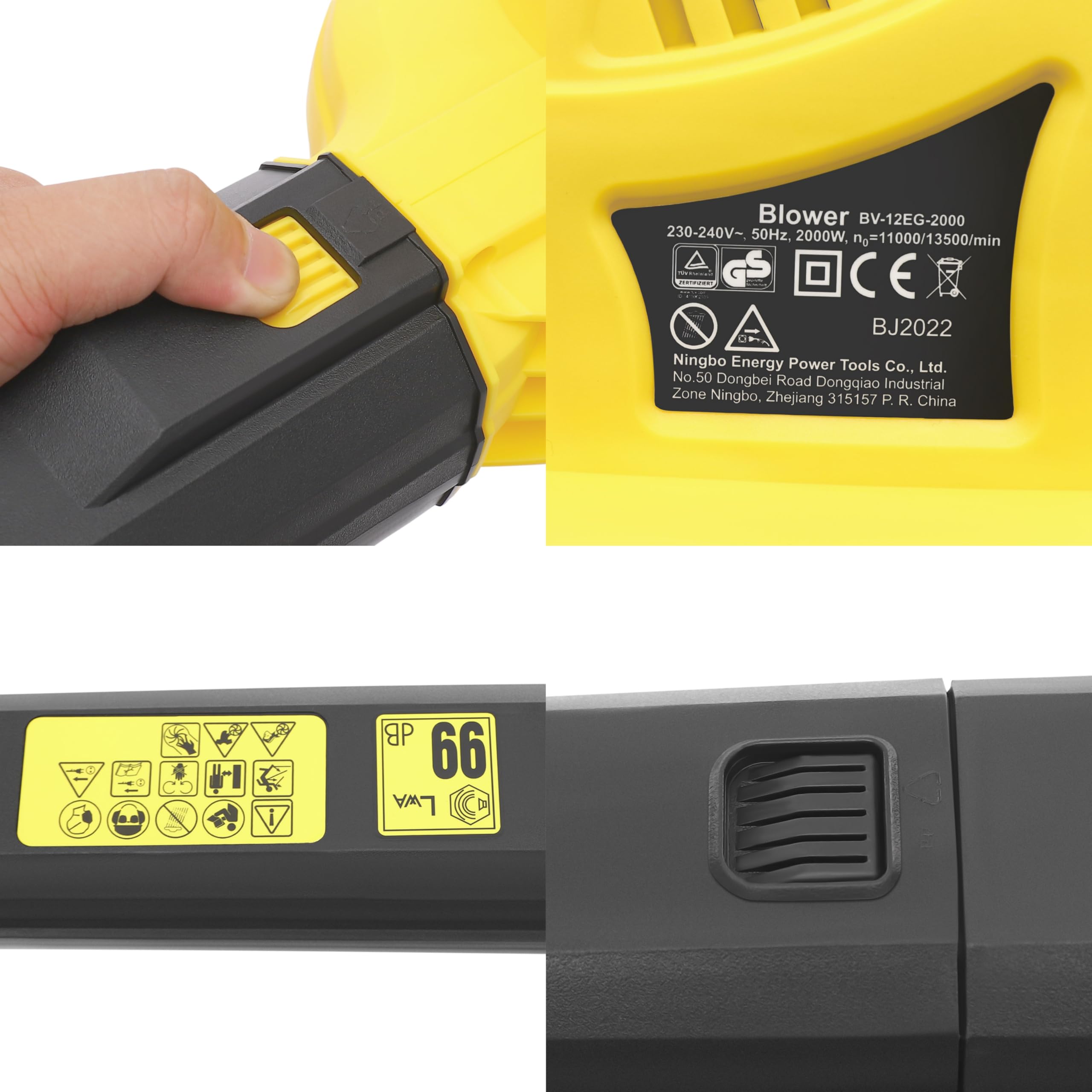Soplador de hojas eléctrico de 2000 W con motor de cobre puro, ventilador de 2 velocidades de viento ajustable, soplador de hojas, 320 km/h, soplador de hojas manual para terrazas, jardín, cuidado del