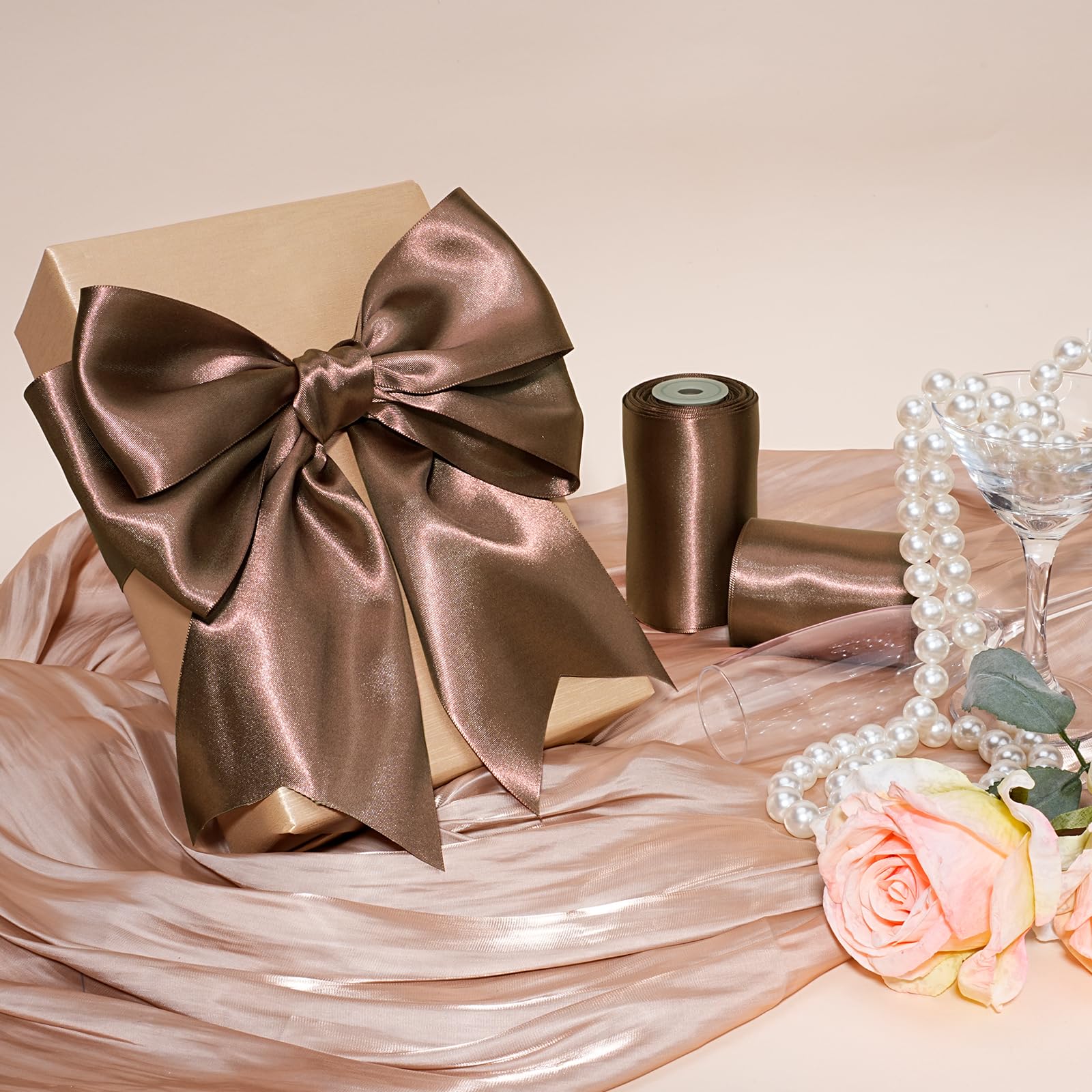 Amazon.com: LaRibbons Brown Satin Ribbon 4 Inch 10 Yards Double