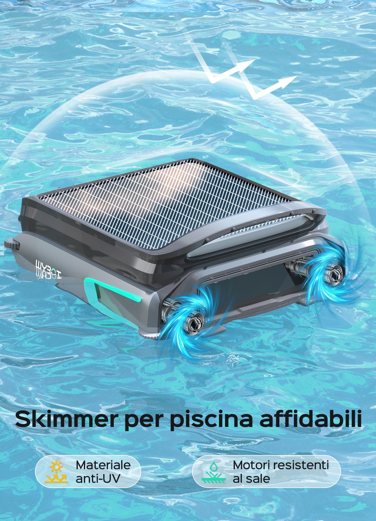 WYBOT F1 Skimmer Piscina Fuori Terra Duale (Solare + Batteria), Pulisce La Superficie dell’Acqua, Controllo Tramite App, Funziona 24h, per Tutti I Tipi di Piscina-Robot Piscina Senza Fili,Verde Oliva