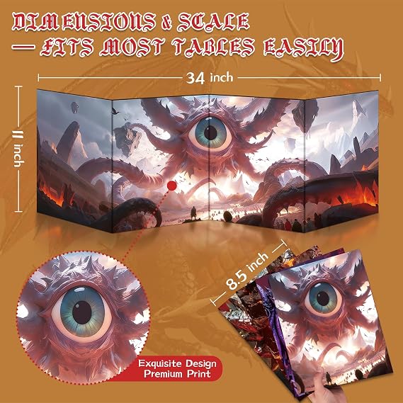 Byhoo DM Screen 2 PCS with Immersive Themes - Premium DM Screen 5e for D&D - Eye Demon & Eye Tyrant, Waterproof Reusable Surface, Tri-Fold Portable A4 Size Compatible with 5E Rules