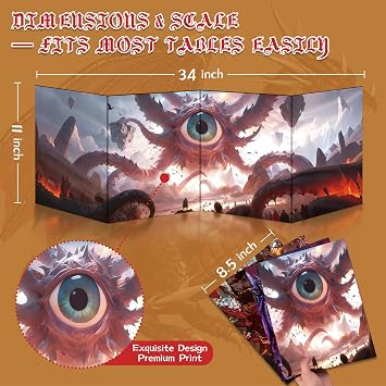 Byhoo DM Screen 2 PCS with Immersive Themes - Premium DM Screen 5e for D&D - Eye Demon & Eye Tyrant, Waterproof Reusable Surface, Tri-Fold Portable A4 Size Compatible with 5E Rules