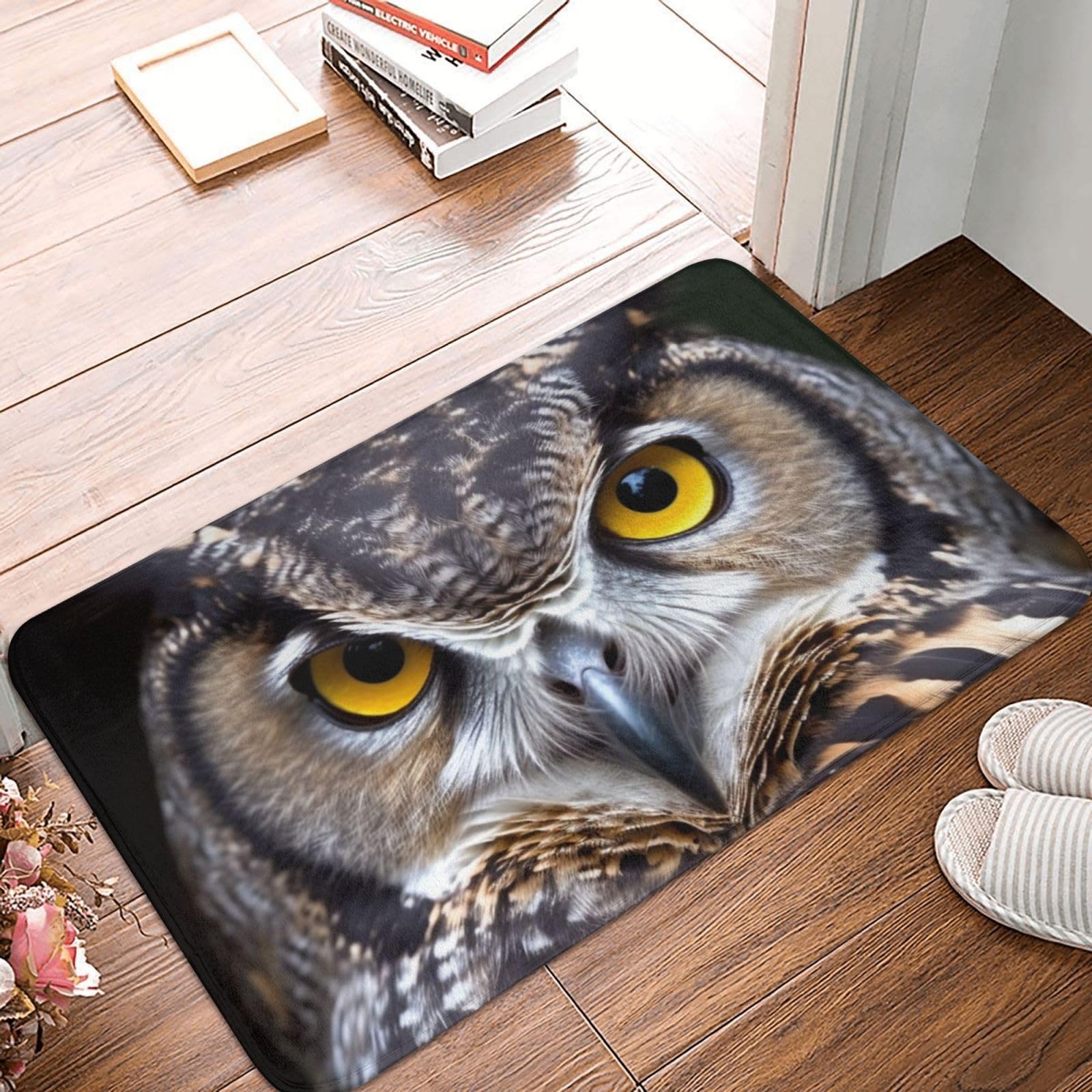 RLDOBOFE Doormat Yellow Eyed owl Front Door Mat Non-Slip Welcome Mats Washable Floor Mat Indoor Outdoor Entrance Mat Absorbent Guard Doormat for