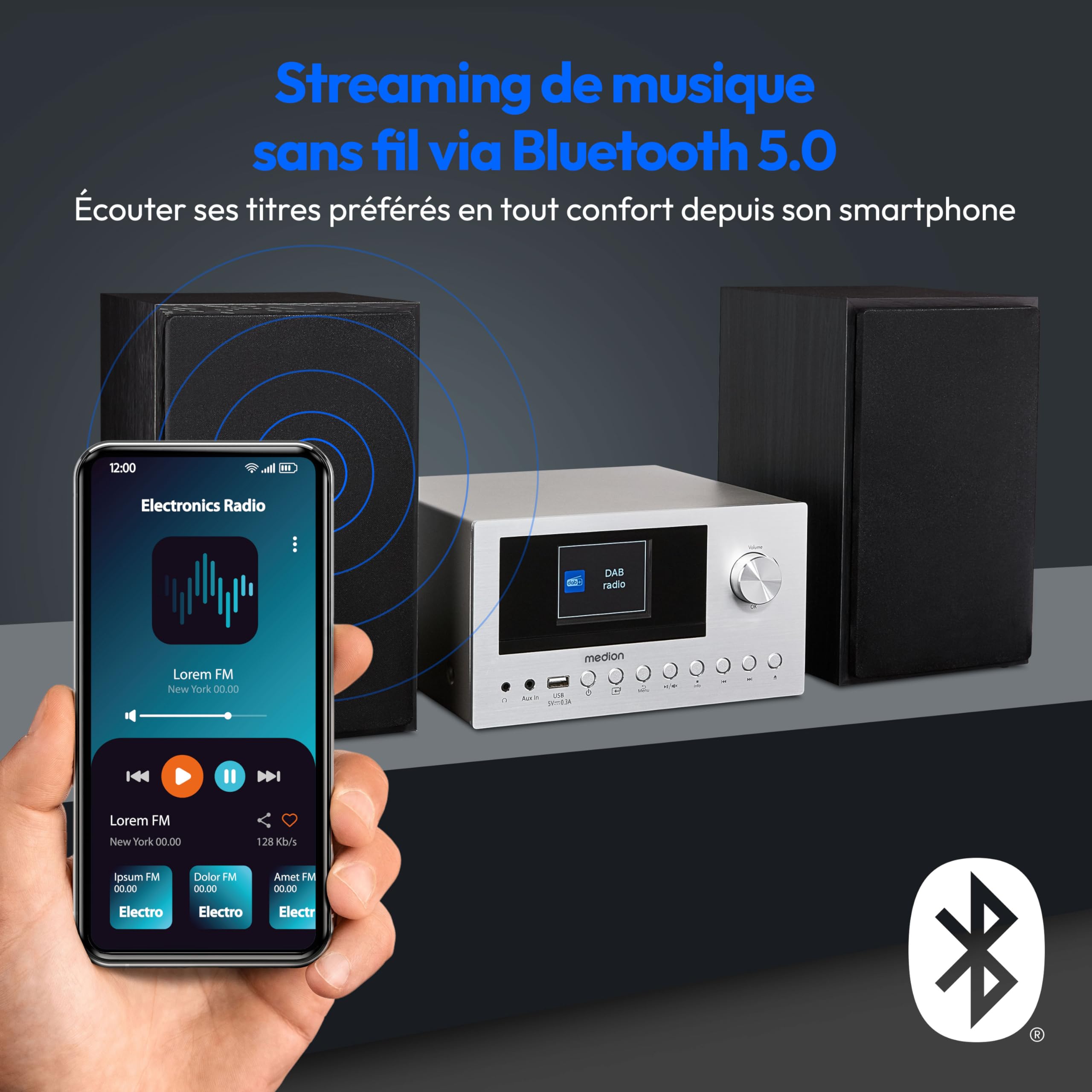 MEDION P85003 Mini Chaîne HiFi avec Lecteur CD (WiFi, Bluetooth, Radio Internet, Dab +, USB, AUX, Égaliseur, Écran Couleur TFT avec télécommande, 2X 15 W RMS) Argent