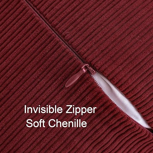 Miniatura 3 de HWY 50 Paquete de 2 fundas de cojín de felpilla de 20 x 20 pulgadas con borlas y flecos, color rojo burdeos, fundas de cojín suaves de estilo