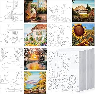 6 Pcs 6 x 6 Inch Pre Drawn Outline Canvas Paint Kit Painting with Pictures to Paint for Adults Paint Party Stretched Canvas Painting Art Boards Set for Kids Students Beginner Paint Party Favor