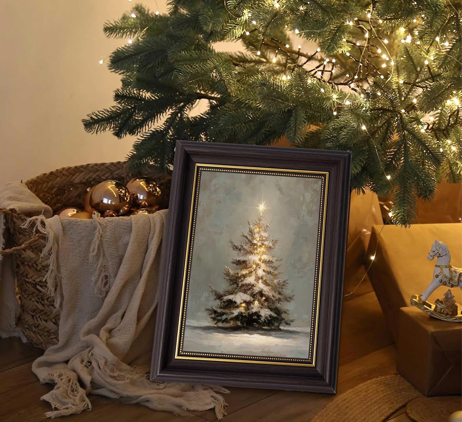 Christmas Tree Wall Art Framed Vintage Winter Christmas Wall Decor Rustic Farmhouse Holiday Posters Prints Pine Tree Forest Painting Pictures for Farmhouse Home Living Room Decor Gift 12x16 Inch image 3