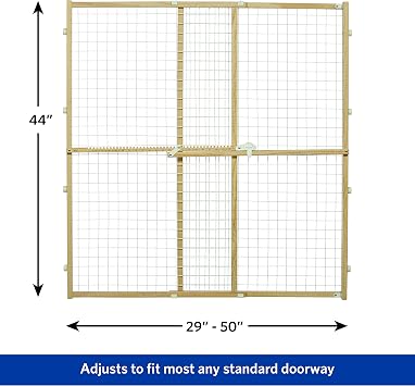 MidWest Homes for Pets Wire Mesh Pet Safety Gate, Dog Gate Expands From 29 - 50 Inches Wide, 44 Inches Tall, Wood, Powder Coated Wire