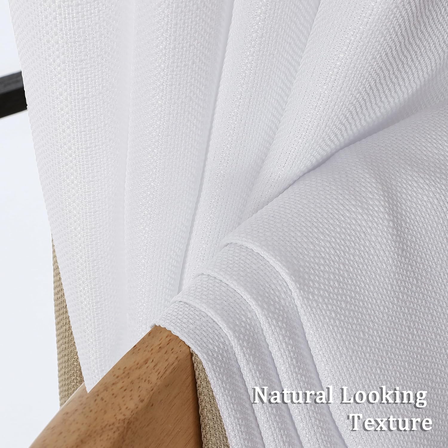Lecloud Bessie White Curtains 54 Inch Length 2 Panels Set, Faux Linen Semi Sheer Curtains Drapes, Elegant Window Treatments for Bedroom Decor with Rod Pocket, Each 30 W x 54 L White 30"W x 54"L (Pack of 2) image 9 of 9 B0D5CPH7RP