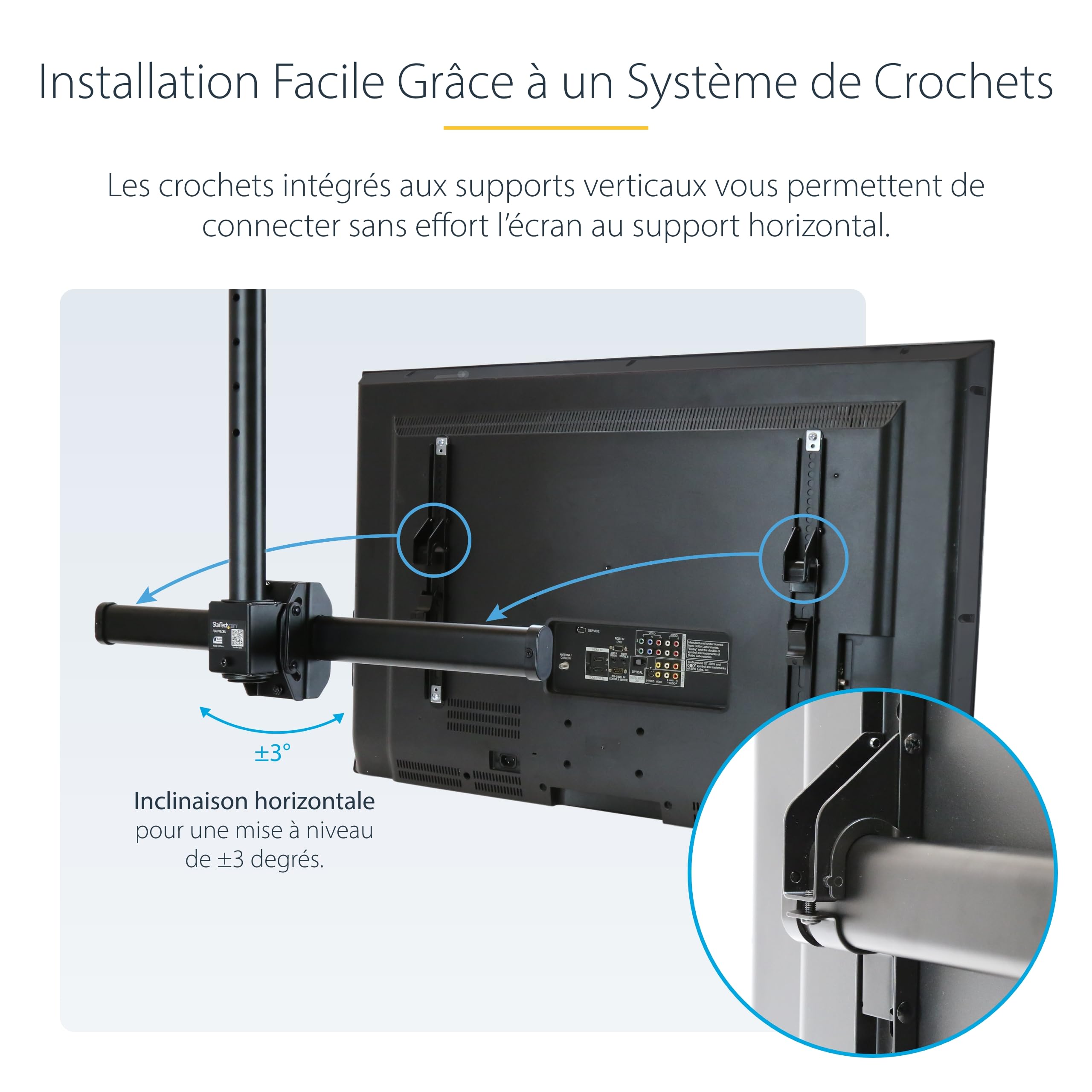 StarTech Support TV Double Plafond 32 à 75 pouces, VESA (FPCEILBTB) | 2 écrans suspendus, Réglable en hauteur, Mât télescopique, Dos à dos, Pivotant