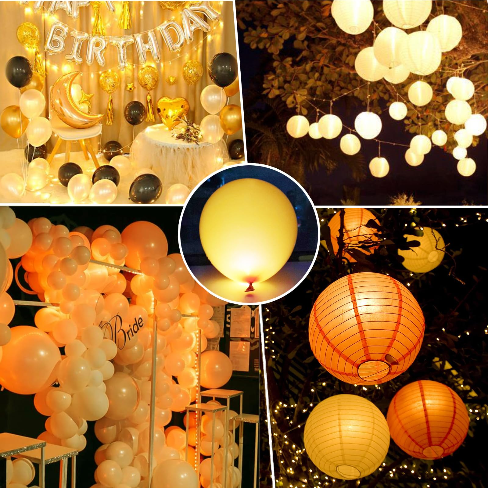 Phyooest Mini Luces LED para Globos, 50 Piezas, Redondas para Linternas de Papel, Navidad, Bodas, Cumpleaños, Halloween, Fiestas