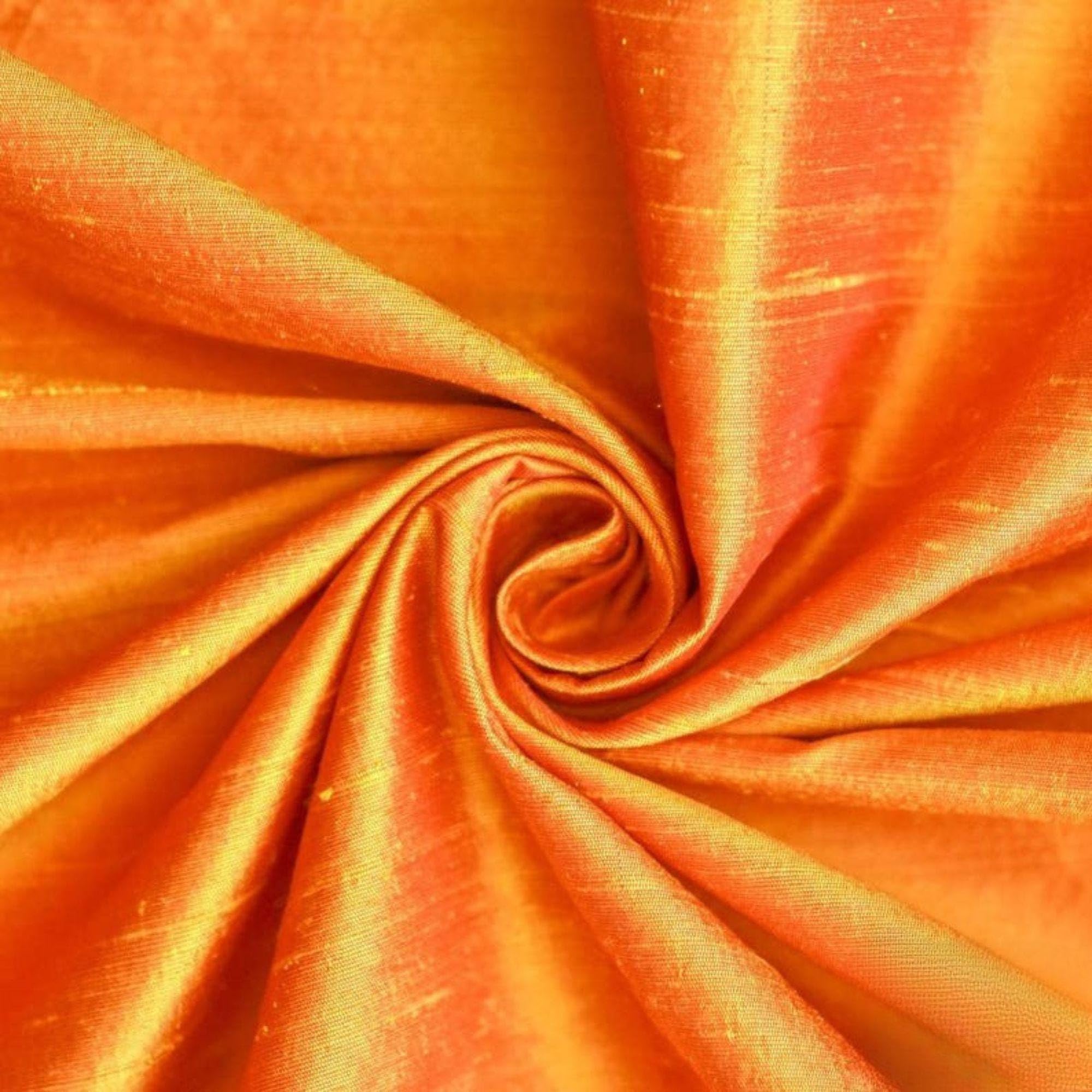 Fabric Mart Direct Saffron Orange Silk Dupioni Fabric By The Metre, 1 Metre 104 cm Width Slubbed Dupioni Silk Solid Color Orange Wholesale Combination Upholstery Fabric for Curtains Bridal Dress โ image 1