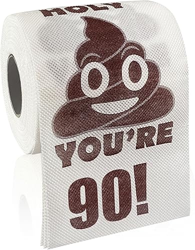 Regalos de feliz cumpleaños 90, rollo de papel higiénico divertido de 3 capas, papel higiénico impreso Holy Poop You're 90, regalo de bromas y