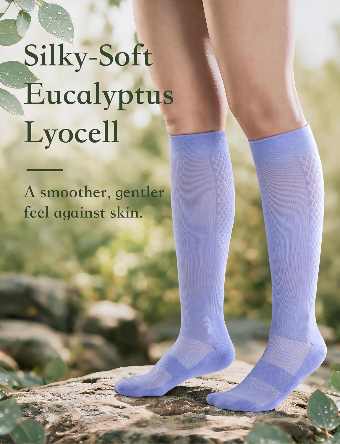 Eucalyptus Lyocell Compression Socks 15-20 mmHg for Women & Men, Silky Soft Moisture Wicking Socks for All-Day Comfort