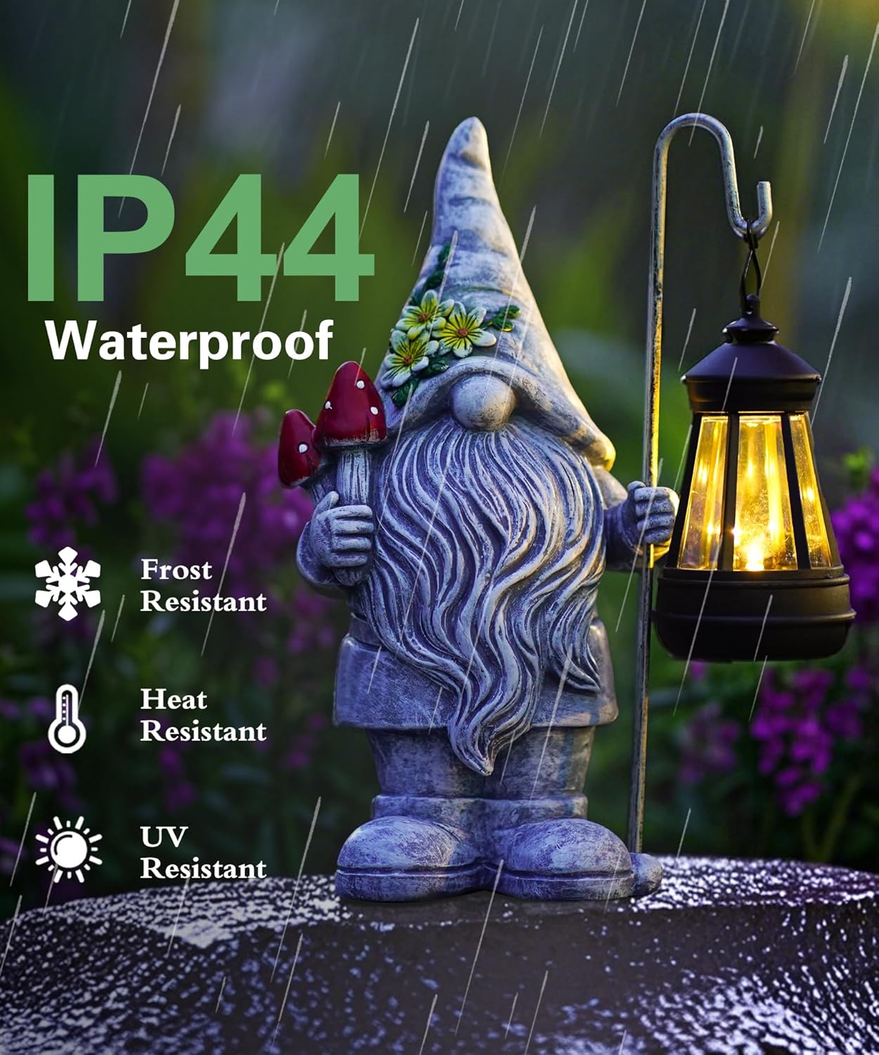 Garden Gnome with Solar Lantern: Outdoor Statue Decorations for Home Yard Lawn Balcony Patio Porch - Mothers Day Gifts for Mom Women Grandma