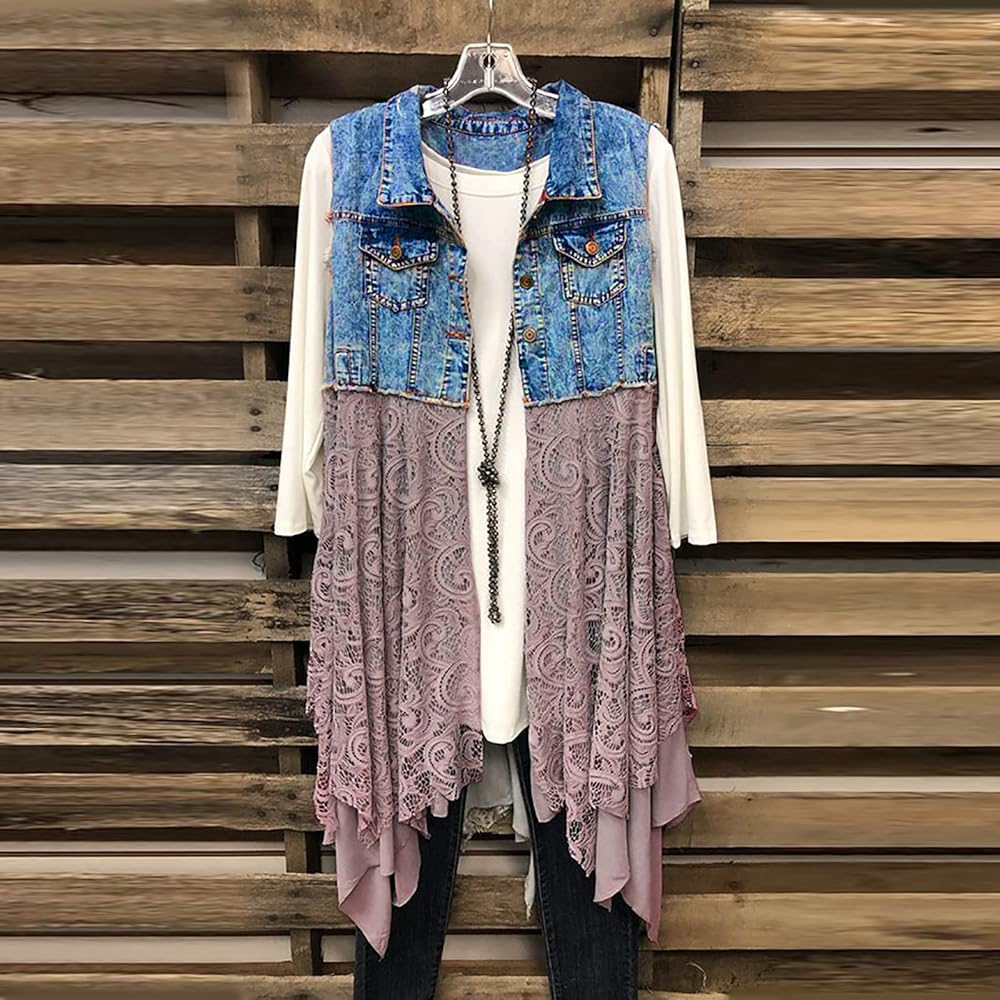 Denim vest with lace bottom Clearance