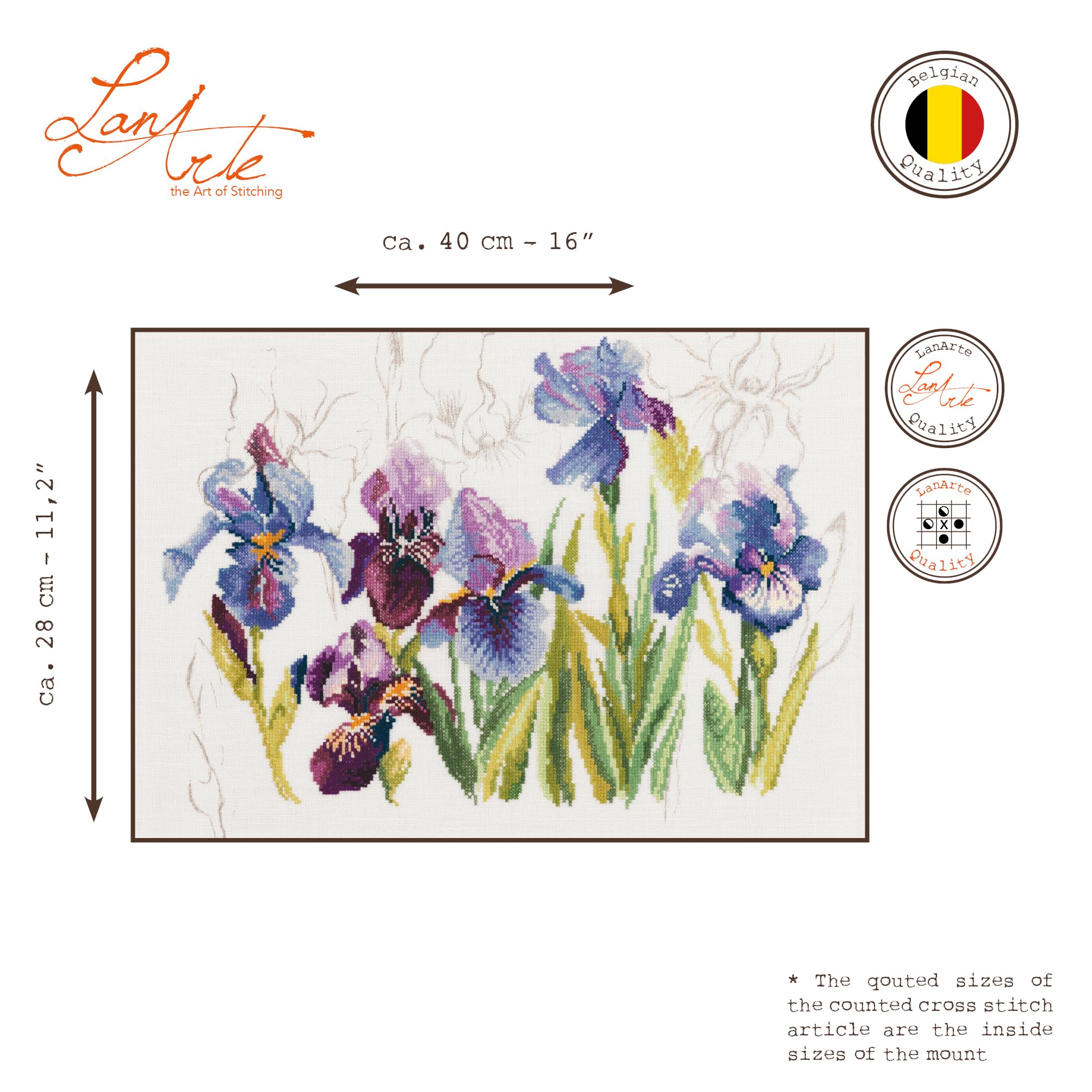 Lanarte Counted Cross Stitch Kit: Irises (Linen), NA, 40 x 28cm