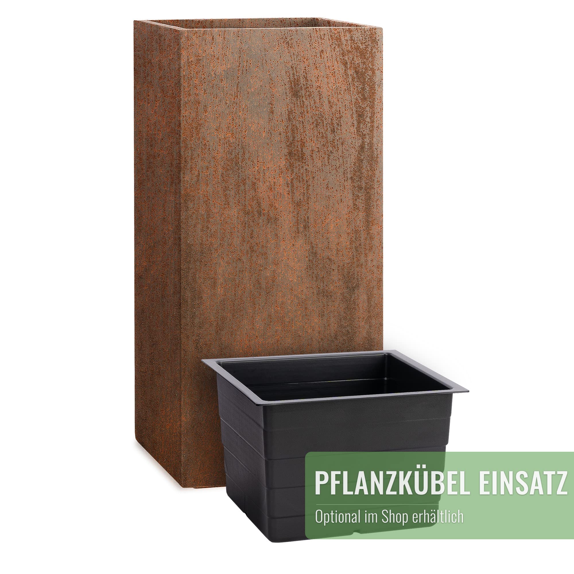 Pflanzwerk® Pflanzkübel Fiberglas Tower Rost Braun 80x40x40cm XXL *Frostbeständig* *UV-Schutz* *Qualitätsware*