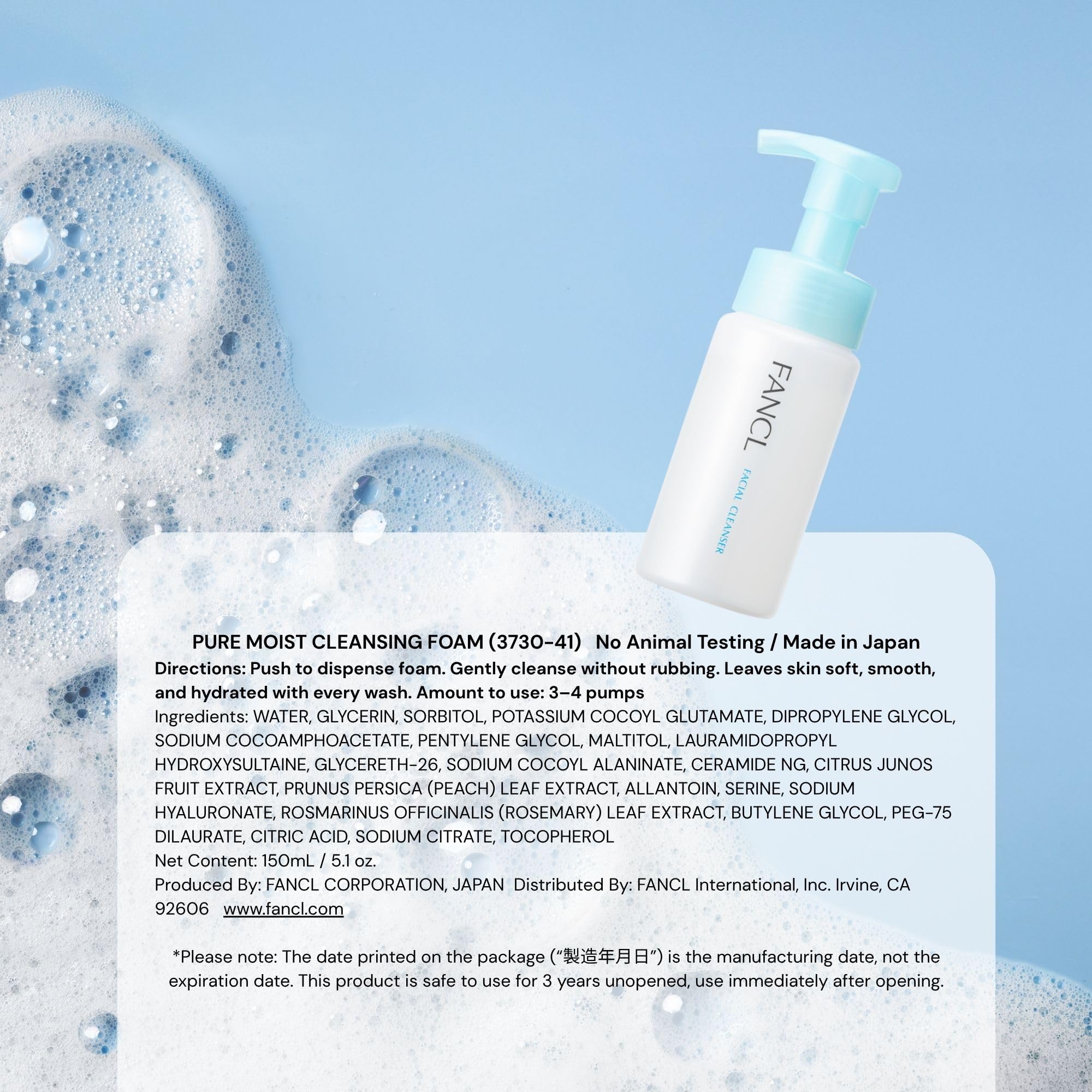 FANCL Pure Moist Cleansing Foam – Japanese Facial Cleanser, Face