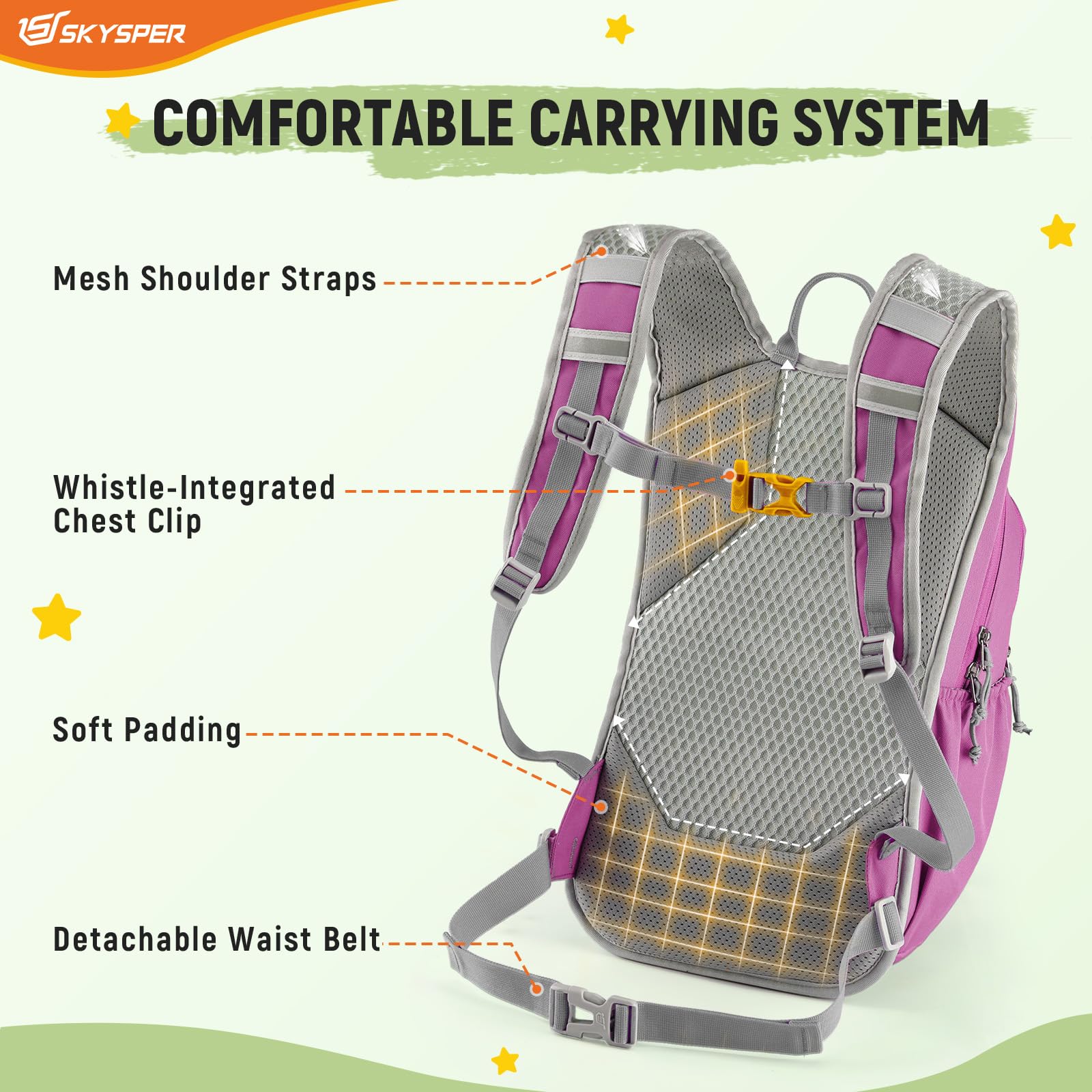 SKYSPER Wanderrucksack Kinder 15L, Rucksack Kinder für 7-14 Jährige Jungen & Mädchen in Geeignet zum Wandern, für Outdoor-Aktivitäten oder zum Campen