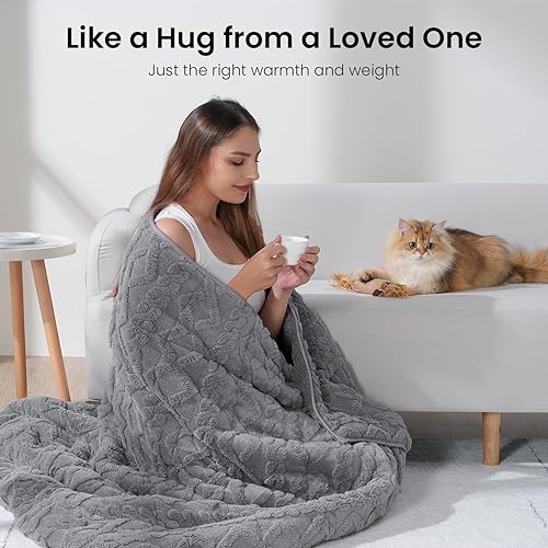 Miniatura 4 de Manta con peso para adultos, tamaño individual, de 15 libras, manta con peso de jacquard suave y mullida de doble cara para dormir, acogedora manta