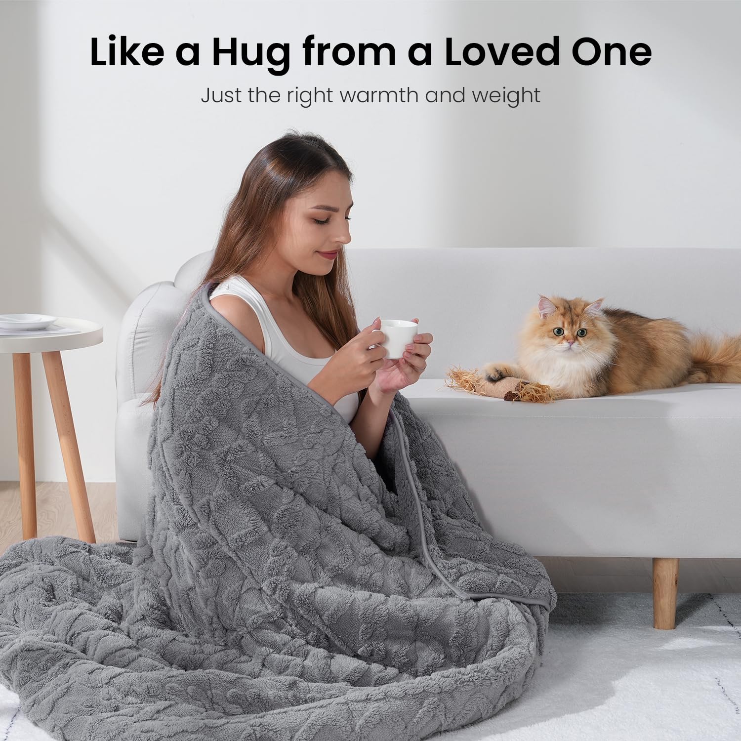 Drewin Weighted Blanket Queen Size 17lbs, Classy Soft Jacquard Sherpa Weighted Blankets for Sleep Natural and Calming, Ultra-Cozy Sofa Bed Blanket for Winter, Beige, 60 x 80 inches