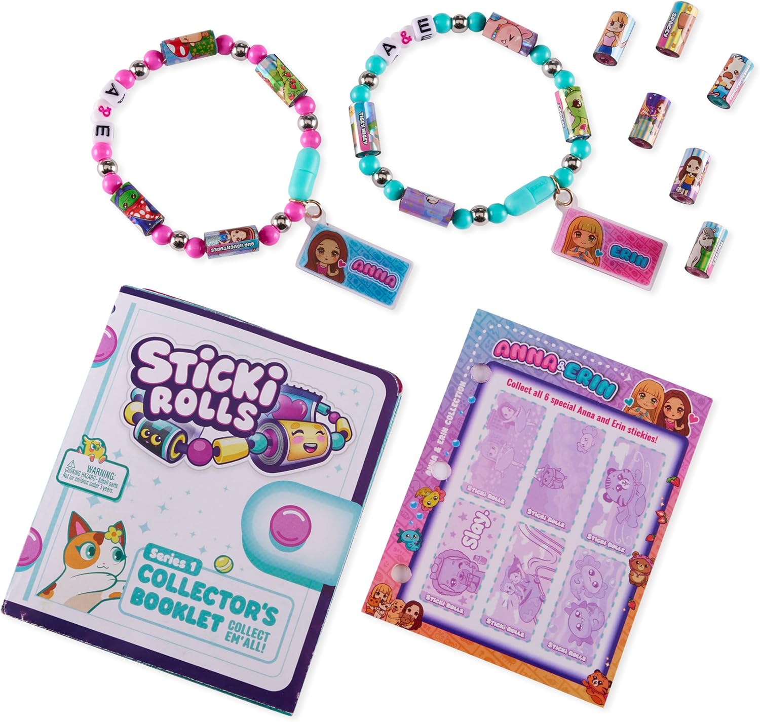 Sticki Rolls - Wearable Shareable Toy Sticker Jewelry - Anna & Erin Friendship Bracelet 2 Pack