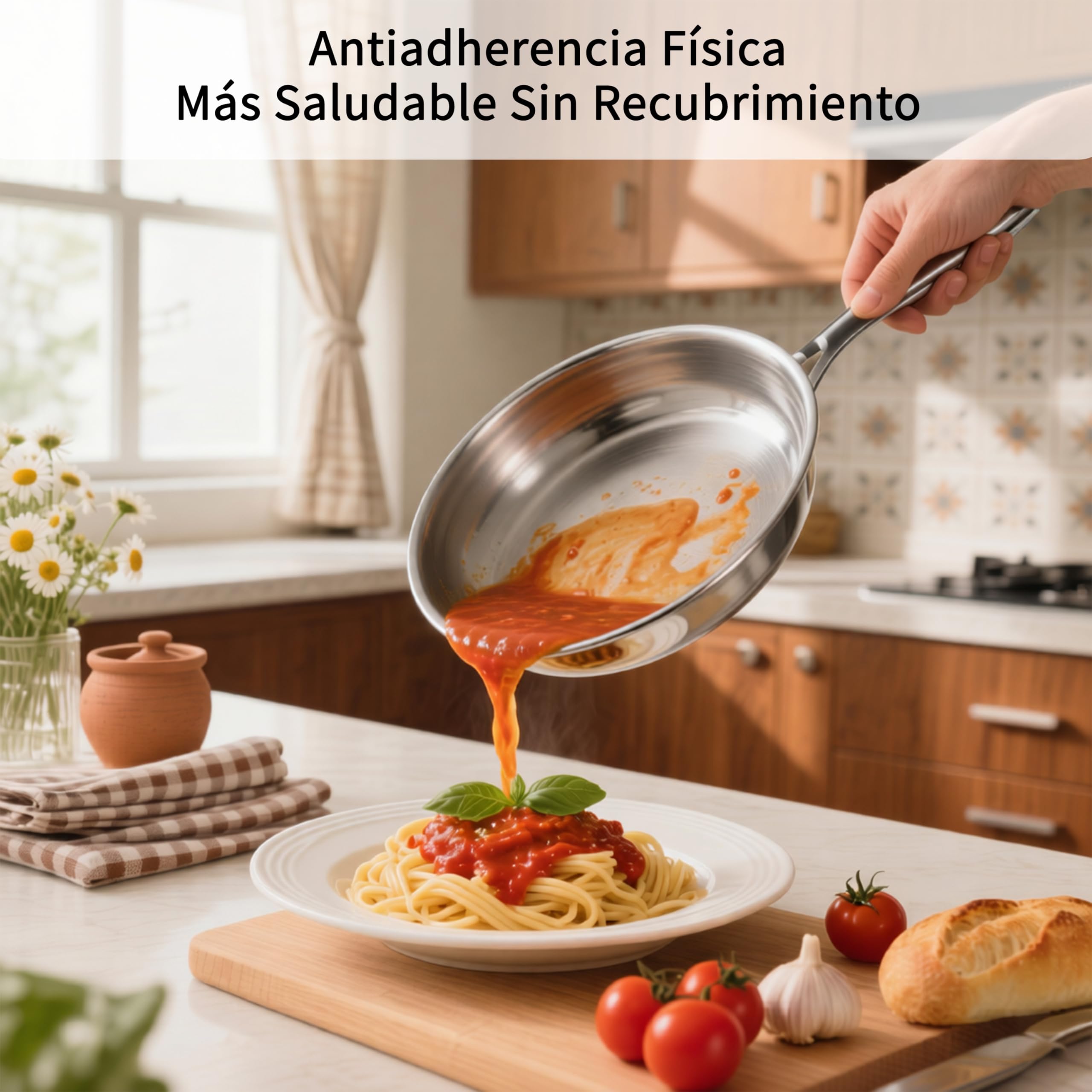 Sarten tricapa triply Natural,Sin Revestimiento,inducción y horno hasta max. 400 °C，Sartén de Acero Inoxidable Apta Inducción, Acero Inoxidable Cromargan (30CM q1)