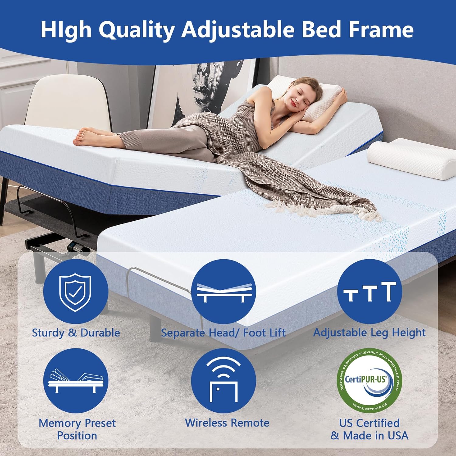 Twin XL Adjustable Bed Base with Mattress, 12 Inch Kosovo | Ubuy