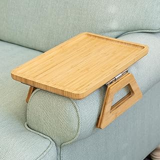 Bamboo Arm Table Clip On Tray Sofa Table for Wide Couches. Couch Arm Tray Table, Portable Table, TV Table and Side Tables for Small Spaces. Stable Sofa Arm Table for Eating and Drink Table
