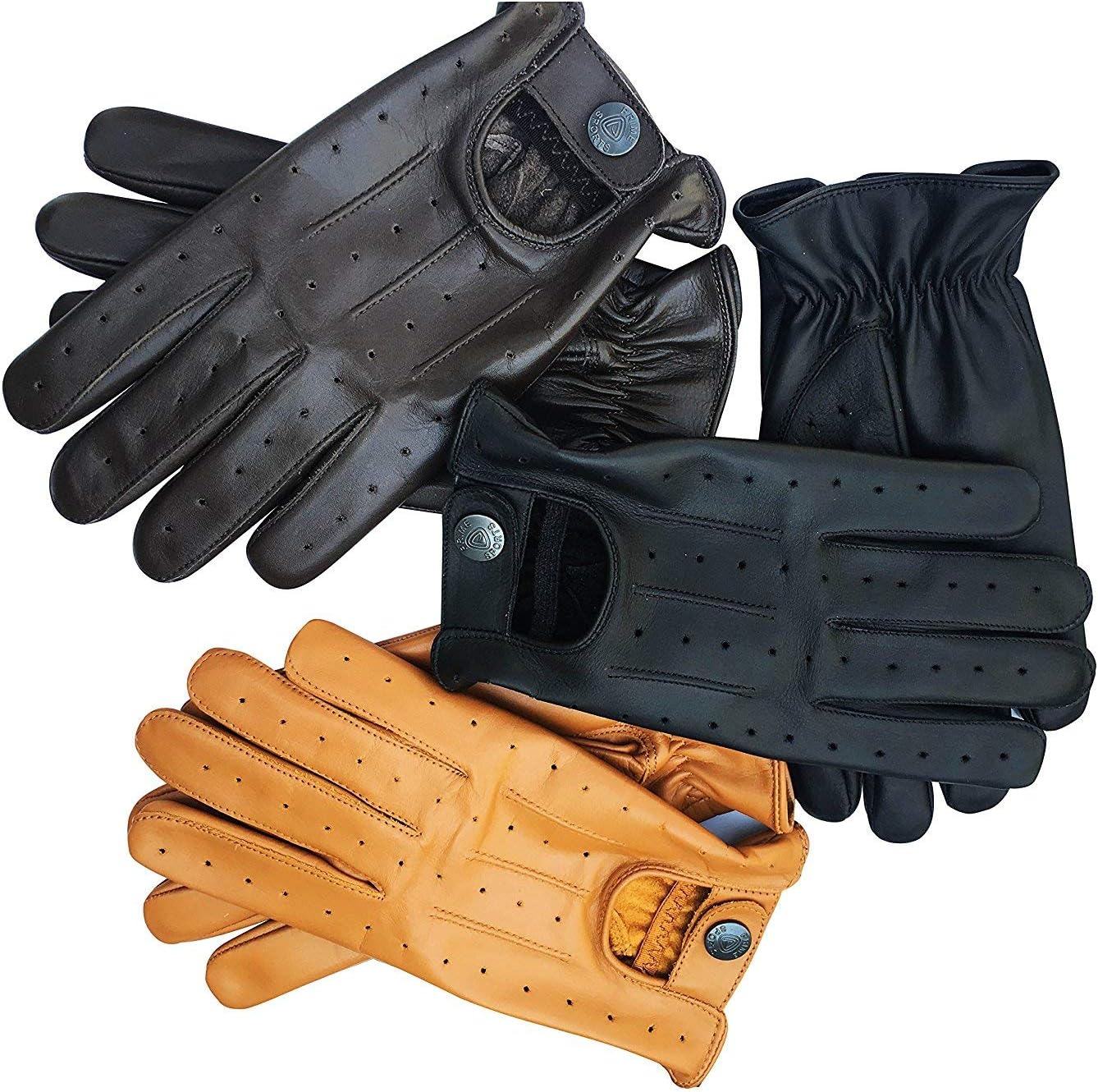 Real Soft Leather Mens Driving Gloves Without Lining (Yellow, Small)