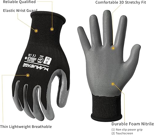 Miniatura 2 de Guantes de trabajo de seguridad - Guante protector para hombres y mujeres - Protección de mano ultradelgada - Para construcción, jardinería, Negro