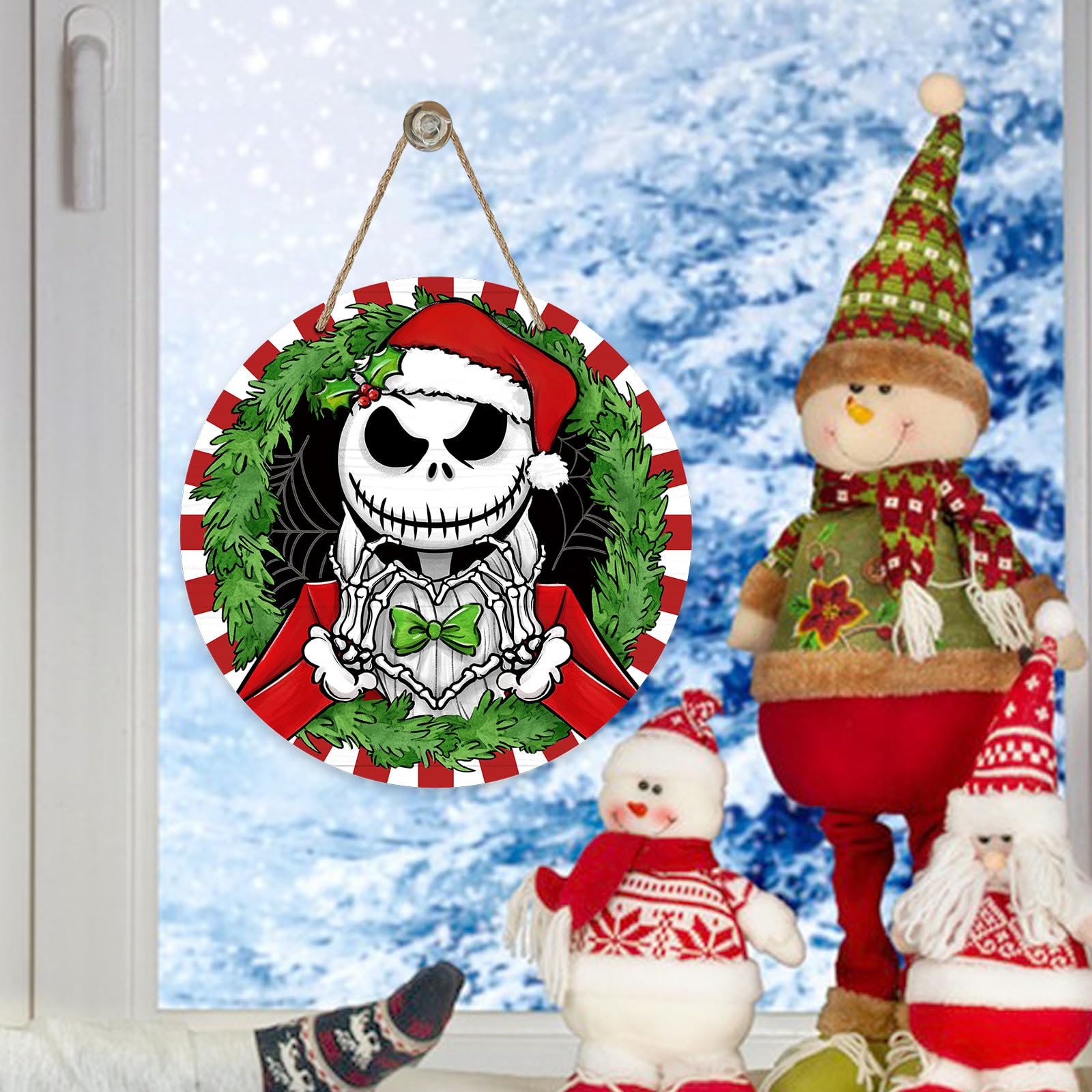 Deroro Christmas Jack Front Door Sign, Xmas Red White Stripes