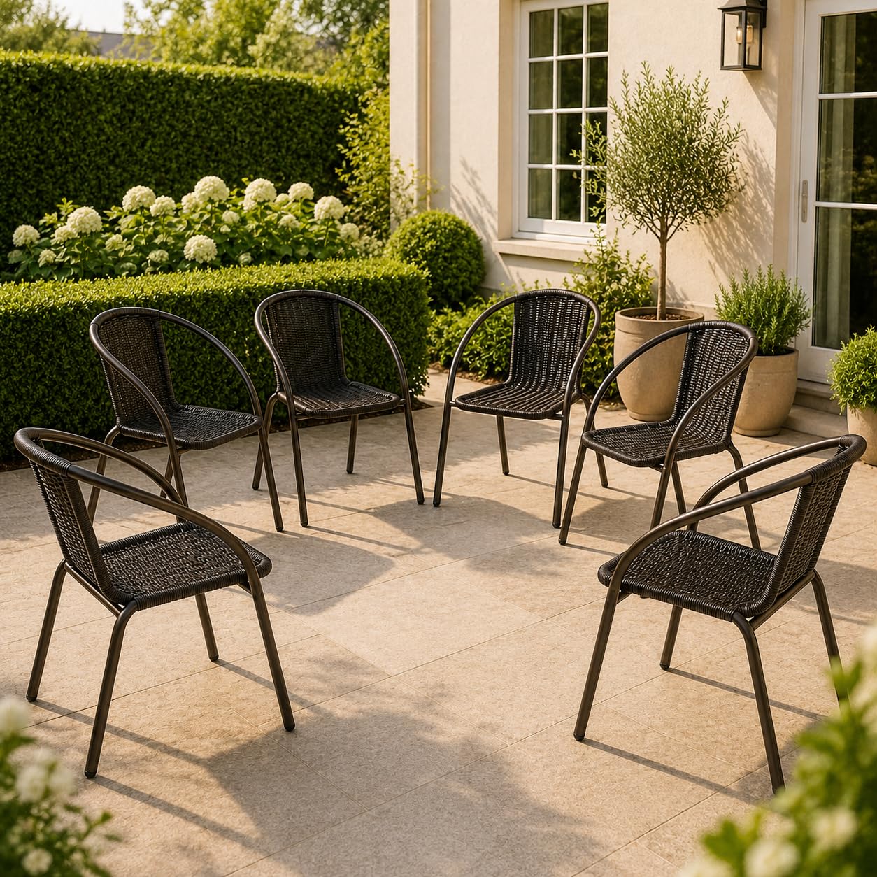 Emirates Living 6-Piece Outdoor Wicker Dining Chairs Set – Brown Rattan Garden Chairs with Metal Frame, Weather-Resistant Patio Seating for Garden, Balcony & Terrace