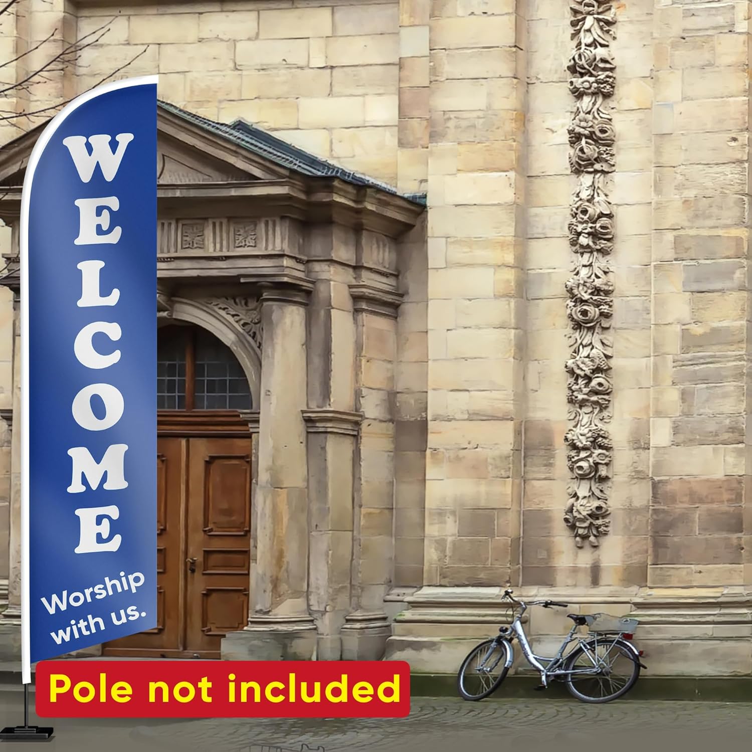 Welcome Worship With Us Feather Flag - Welcome Banner - Welcome Flags for Outside - Feather Flags for Business - 12ft x 2.5ft (Pole not included)