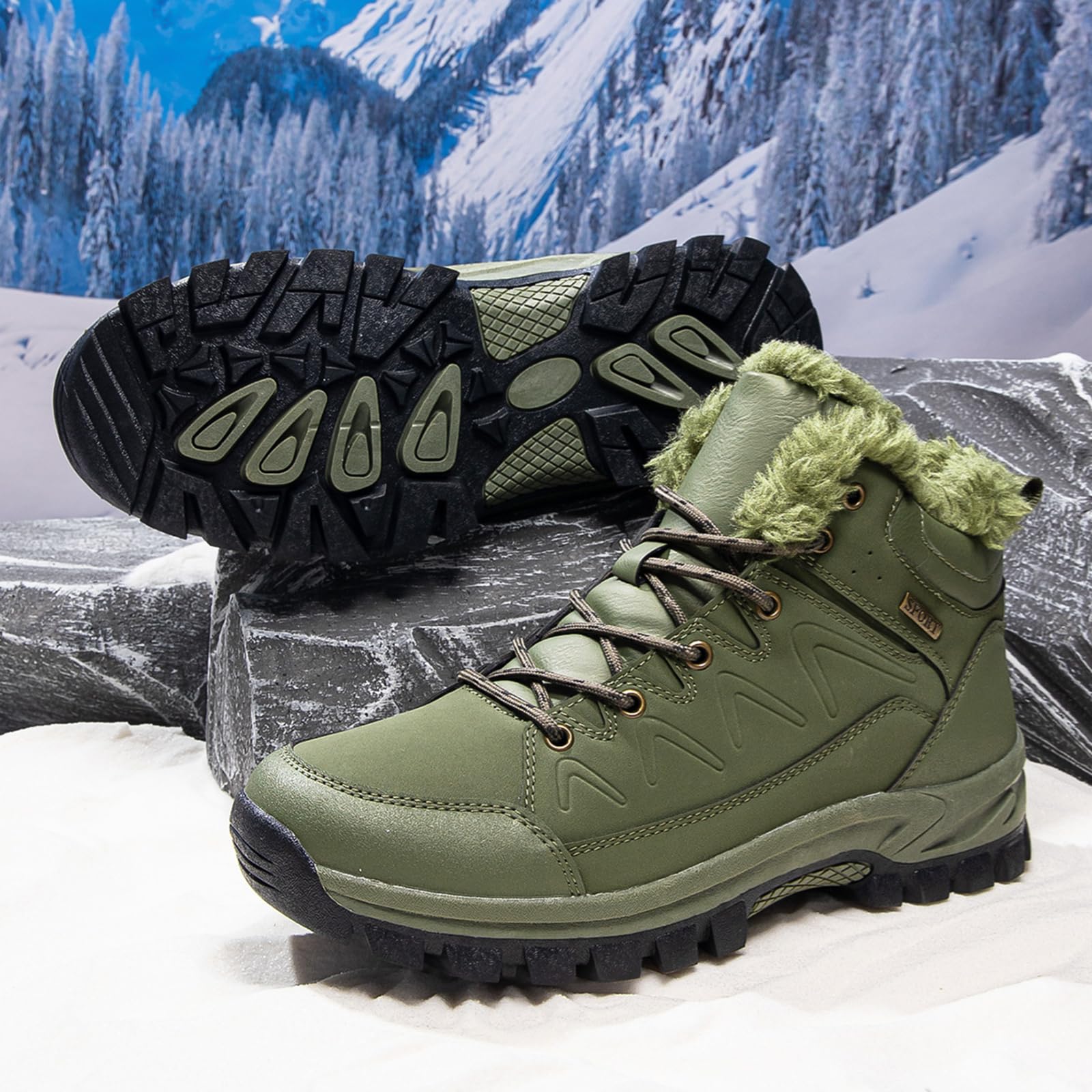 Męskie zimowe buty outdoorowe | Ocieplane buty śniegowe z wytrzymałym profilem do miasta, wędrówek i zimnej pogody