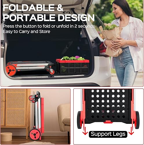 Miniatura 4 de Carrito de compras plegable con ruedas, capacidad de 200 libras, carrito de comestibles con ruedas con caja de almacenamiento, carro de mano con