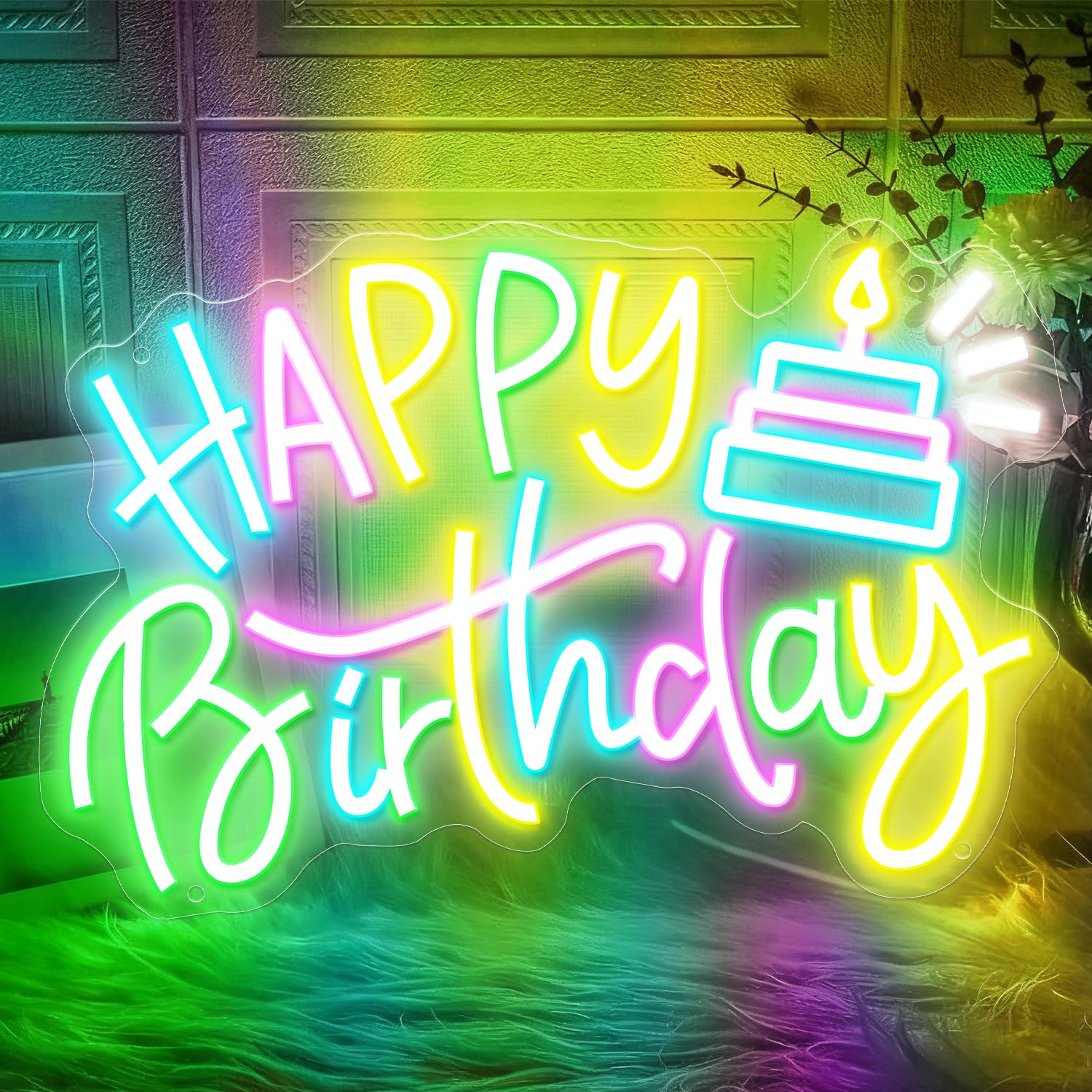 Timogift Happy Birthday Neon Sign, Reusable Dimmable LED Neon Night Light Birthday Party Decorations, Art Decorative for Backdrop Party Bedroom Wall DΓ©cor Any Ages Bday Celebration Decoration