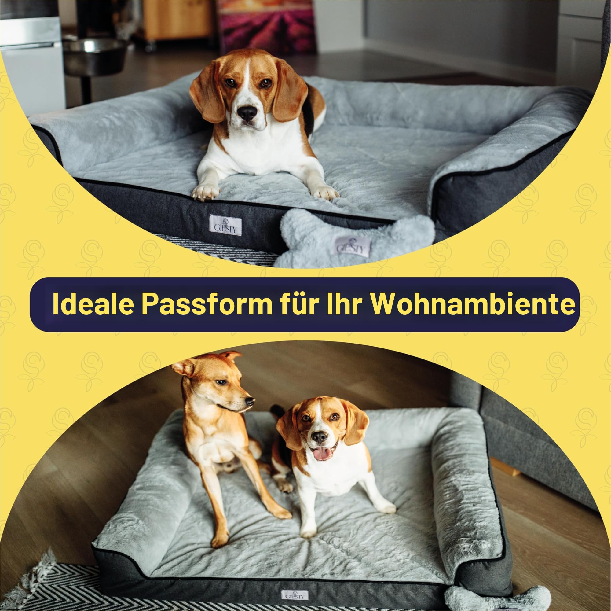 XLarge Orthopädisches Hundebett für Grosse Hunde, Hundecouch mit hohem Rand, Haustierbett, Hundesofa waschbar, Baumwollleinen und Kunstpelz (Grau, XL(106 * 80 * 20cm))