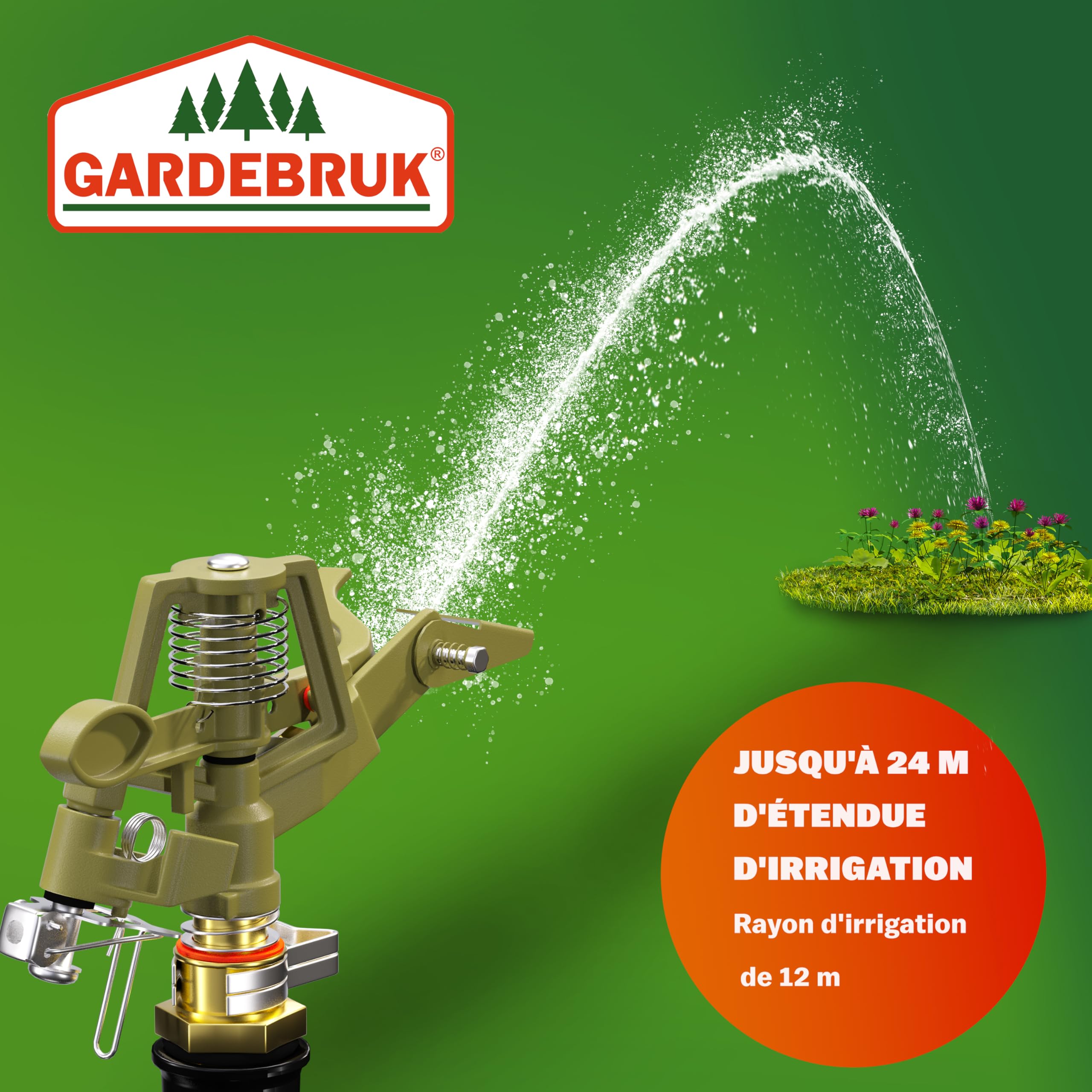 GARDEBRUK® Arroseur Automatique impulsions télescopique Irrigation Max. 24m 360° Embout pulvérisation Sprinkler trépied système Irrigation Jardin