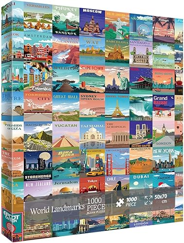 Miniatura 2 de World Landmarks - Rompecabezas de viaje de 1000 piezas para adultos, rompecabezas de escena de paisaje de las atracciones turísticas más visitadas