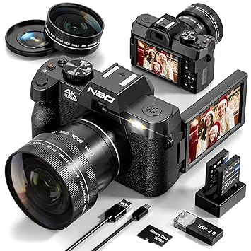 48MP Digital Cameras for Photography with WiFi & App Control,4K Autofocus Vlogging Camera for YouTube with 16X Zoom, Anti-Shake, 32GB TF Card, Dual Batteries, 52mm Wide Angle & Macro Lens